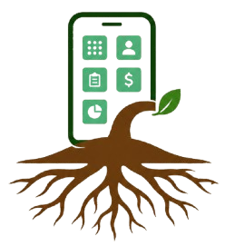 logo AppRaiz sem fundo, que representa o nascer das ideias (raiz) e que cresce (projeto) e que cria folhas (aplicativos).